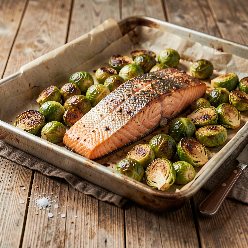 Baked Salmon with Roasted Brussels Sprouts