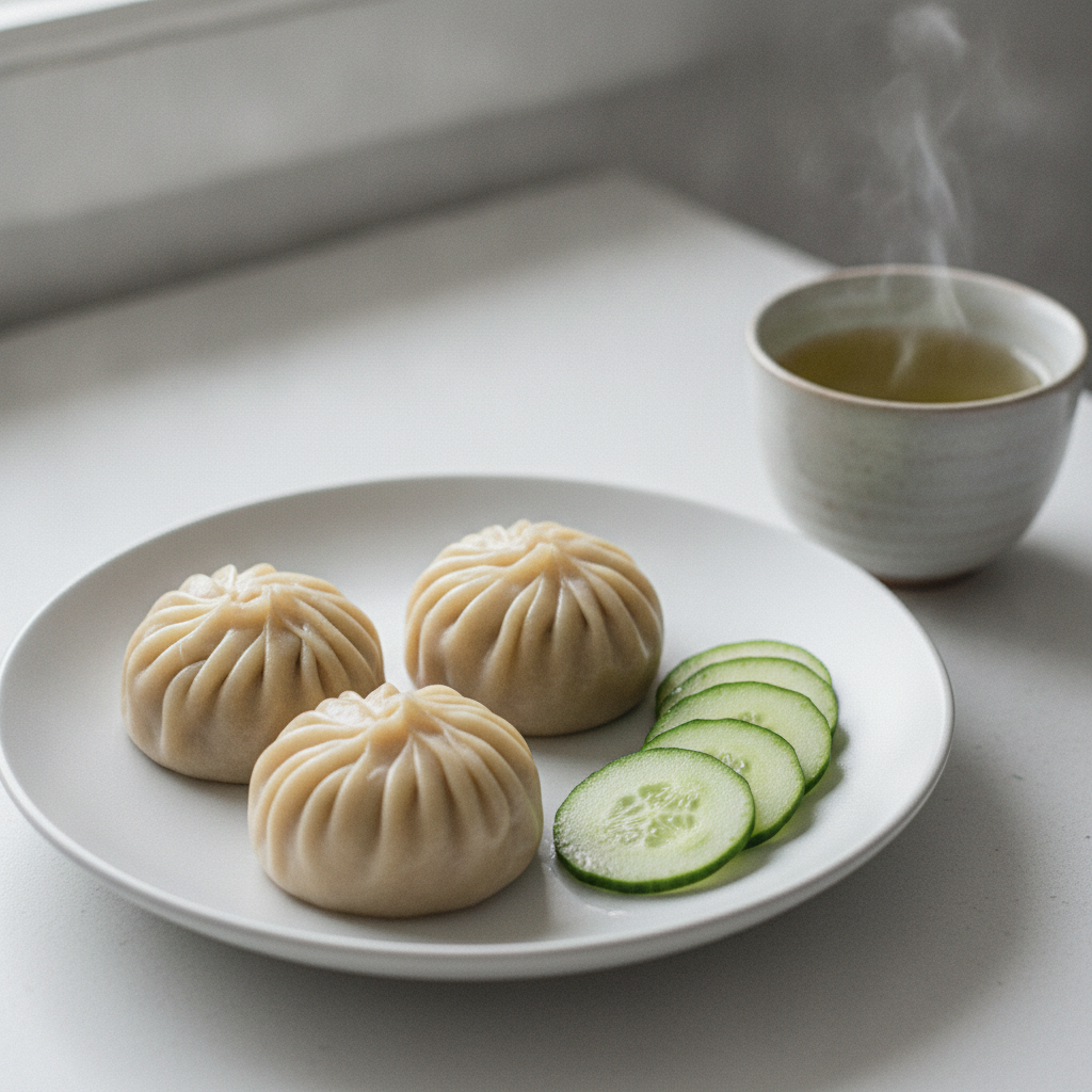 Steamed Chicken Dumplings with Cucumber