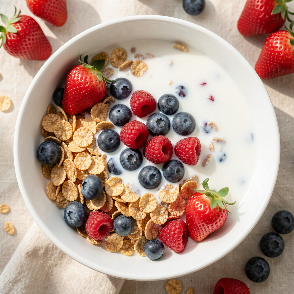 Bran Flakes with Berries & Low-Fat Milk