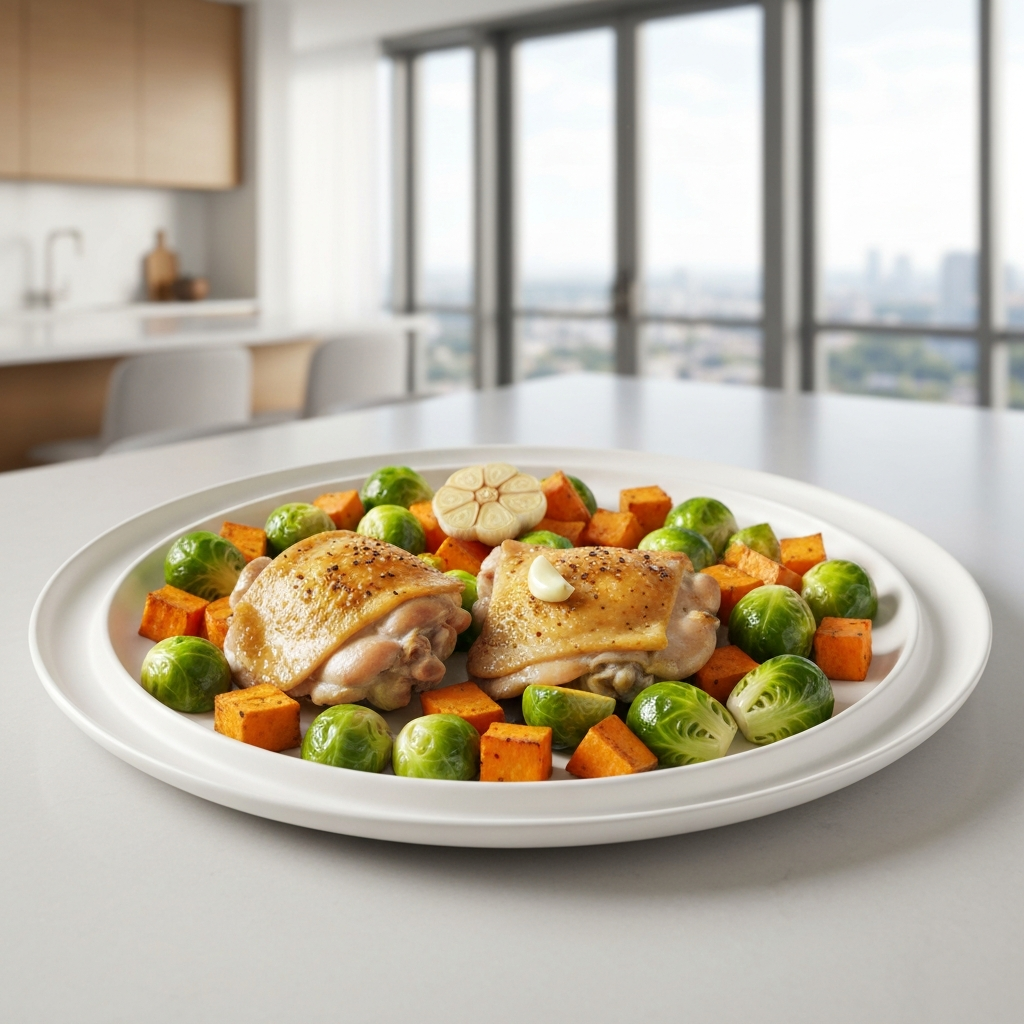 Sheet Pan Chicken Thigh with Brussels Sprouts & Sweet Potato