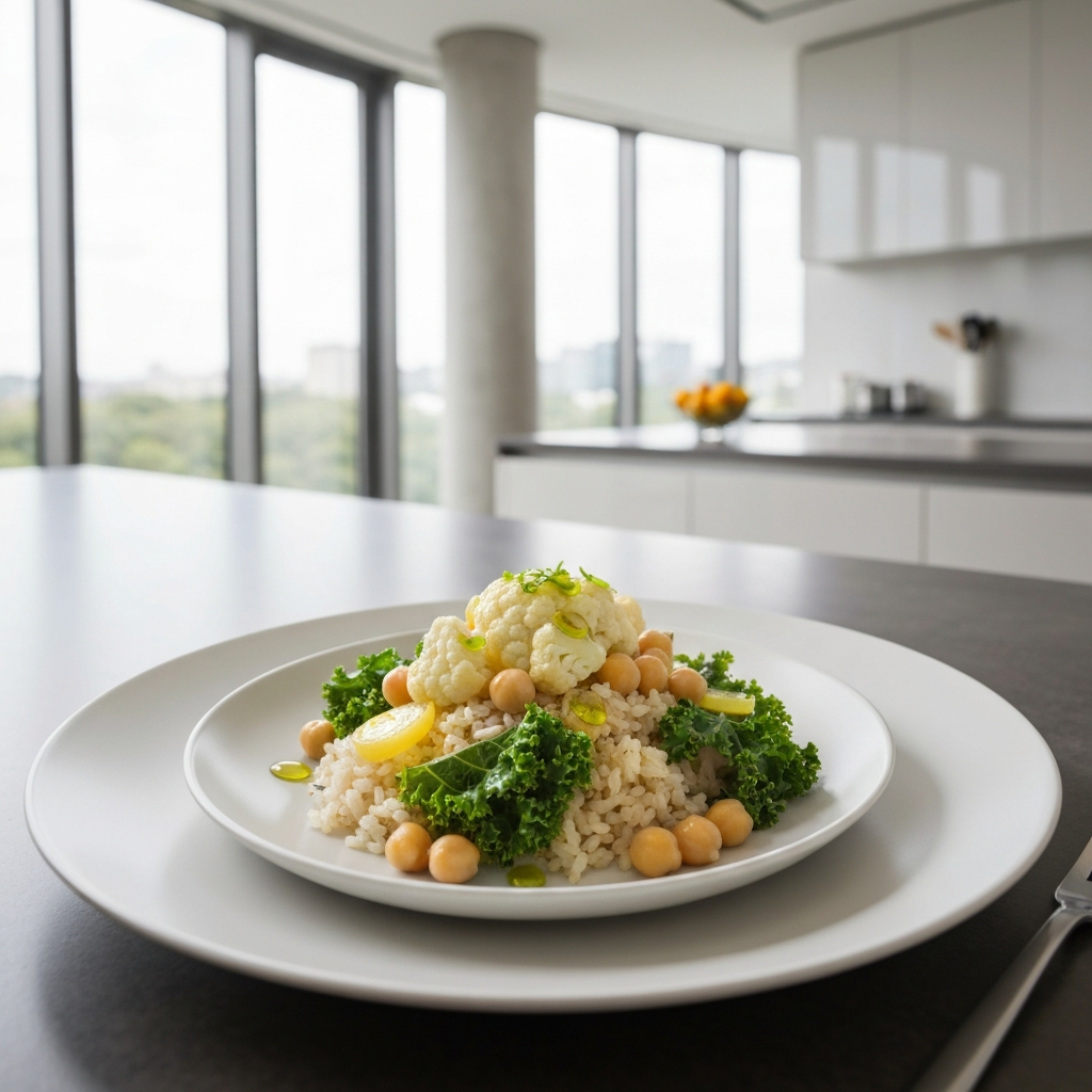 Cauliflower Rice Bowl with Chickpeas & Kale