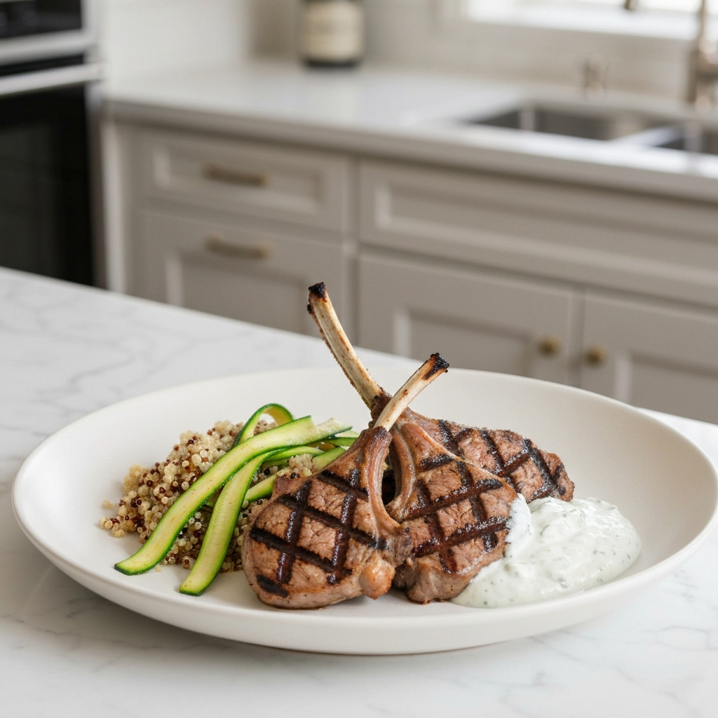 Grilled Lamb with Mint Yogurt Sauce and Quinoa