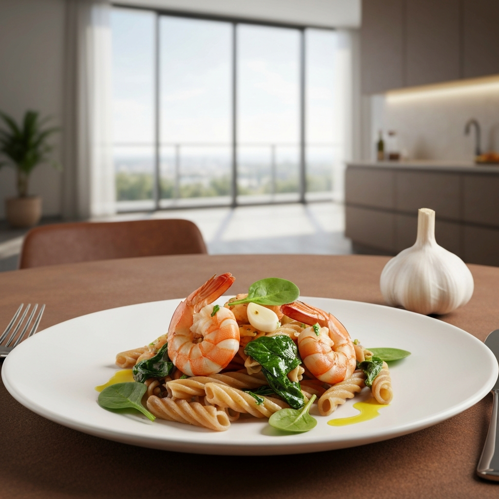 Garlic Shrimp with Whole Wheat Pasta & Spinach
