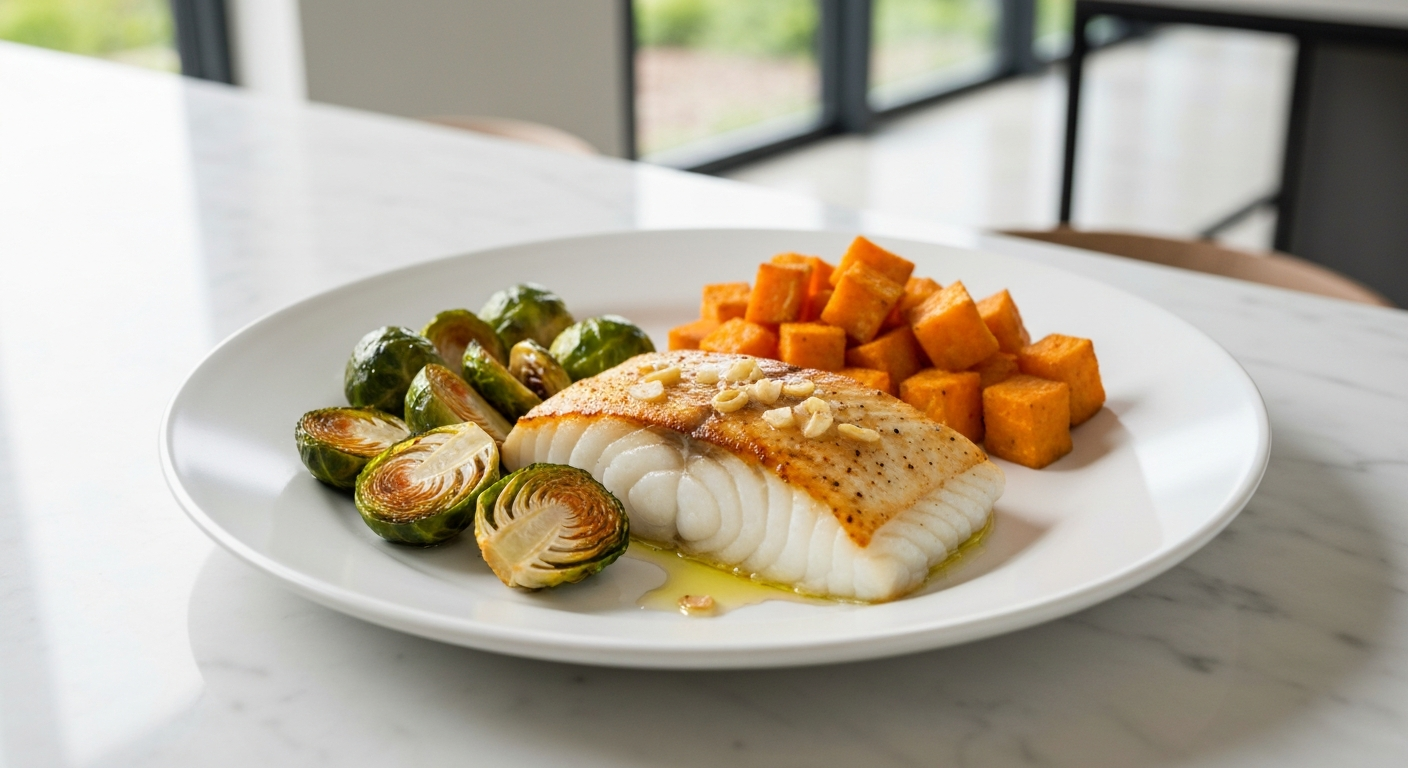 Baked Cod with Roasted Brussels Sprouts
