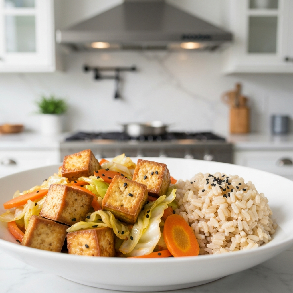 Stir-Fried Tofu with Cabbage & Brown Rice