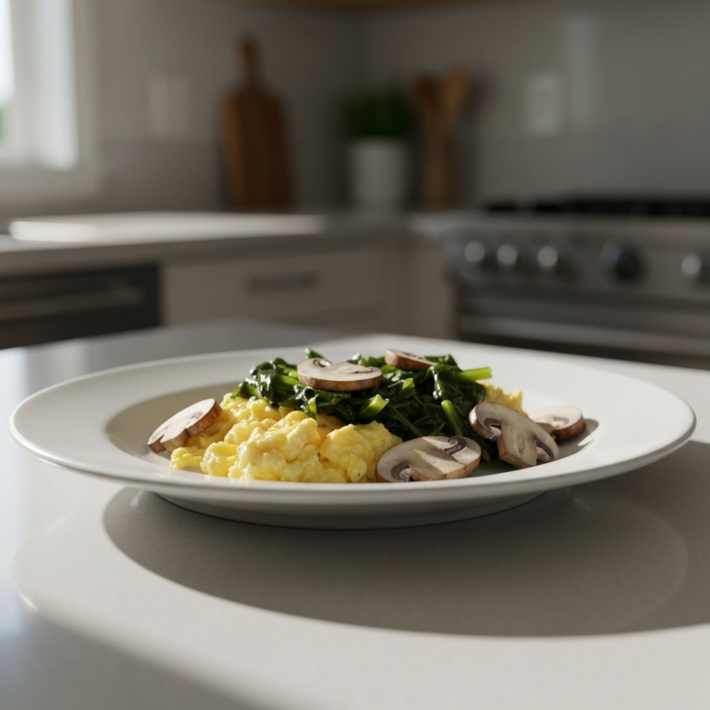 Scrambled Eggs with Collard Greens & Mushroom