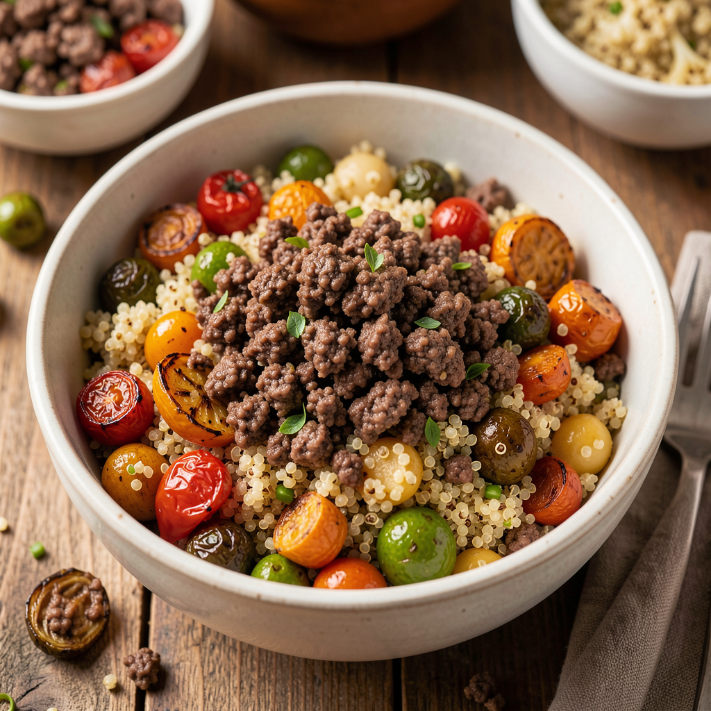 Lean Ground Beef Bowl with Quinoa & Broccoli