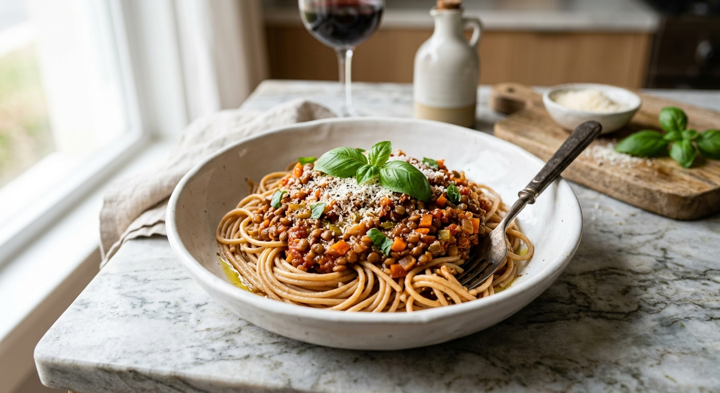 Lentil Bolognese with Whole Wheat Pasta