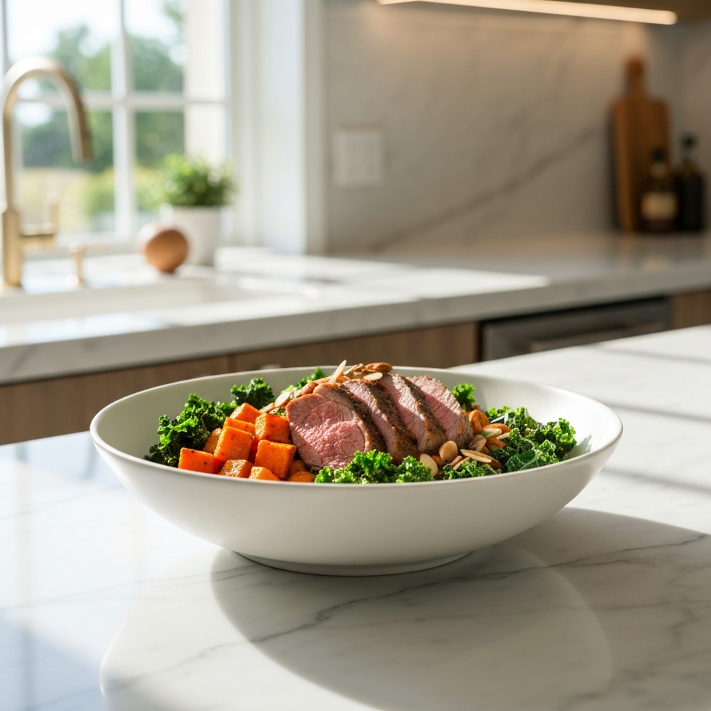 Roasted Lamb and Kale Power Bowl with Sweet Potato