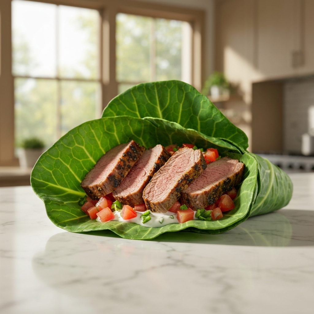 Grilled Lamb Wrap in Collard Greens