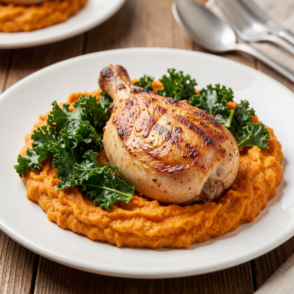 Pan-Seared Chicken Thigh with Kale & Sweet Potato Mash