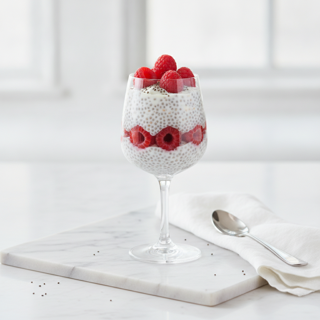 Soy Milk Chia Pudding with Raspberries